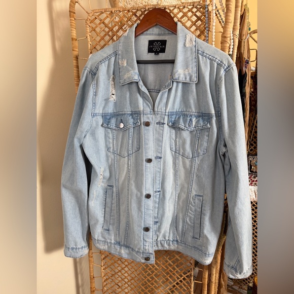 jaywalker Jackets & Blazers - JayWalker Light Blue Distressed Denim Trucker Jacket